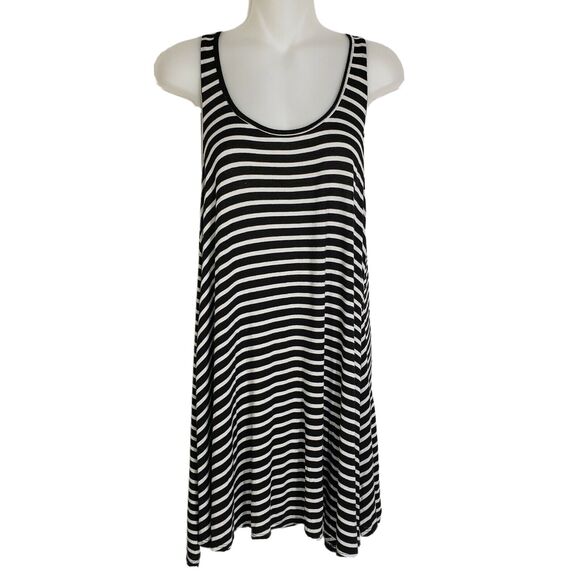 Socialite Womens Mini Dress Size Medium Striped Black White Halter Back Scoop - Picture 1 of 7